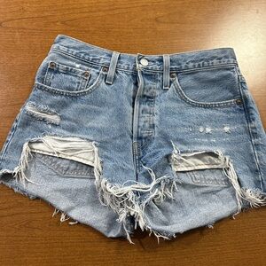 Levi's 501 Light Blue Distressed Jean Shorts
